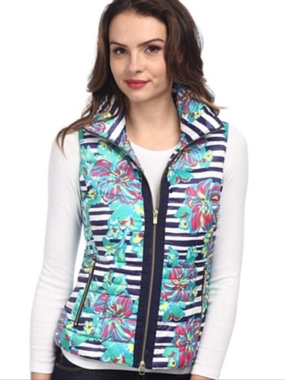 Lilly Pulitzer Vest Women's Large Puffer SYD Paradisio Down Feather Full Zip - Picture 2 of 12